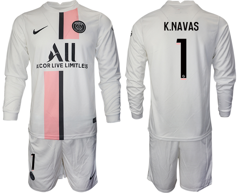 Men 2021-2022 Club Paris St German away white Long Sleeve #1 Soccer Jersey